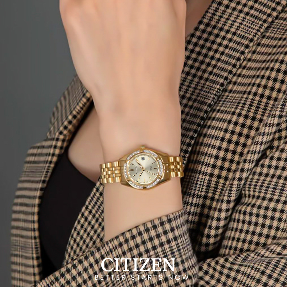 Đồng Hồ Nữ Citizen Đính Đá Swarovski Dây Thép Không Gỉ EU6062-50P - Mặt Vàng