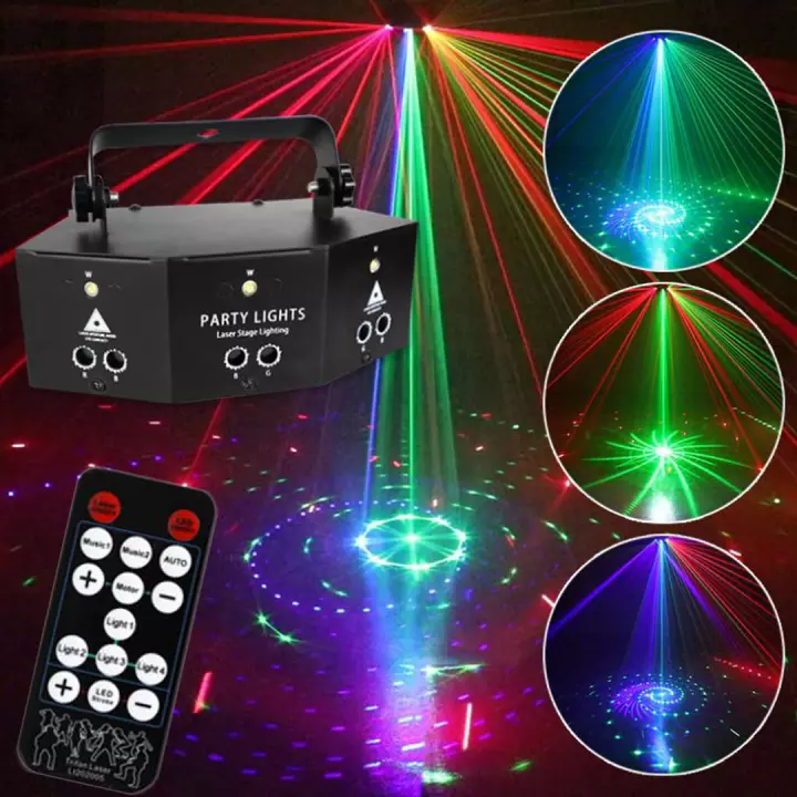 Đèn laser 6 mắt 3 chớp light cực ảo, hiệu ứng độc dành cho phòng karaoke, bar, pub ( tặng điều khiển)