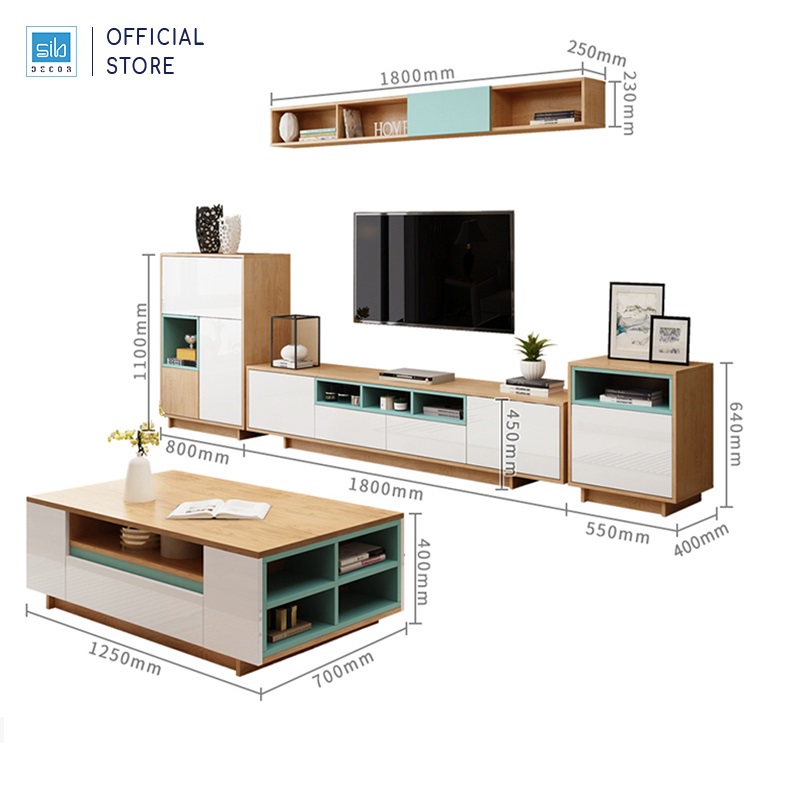 Set Kệ Tivi, Bàn Trà, Tủ gỗ, Kệ Treo Tường Phòng Khách, Phòng Ngủ Hiện Đại Đa Màu Sắc Thương Hiệu SIB Decor