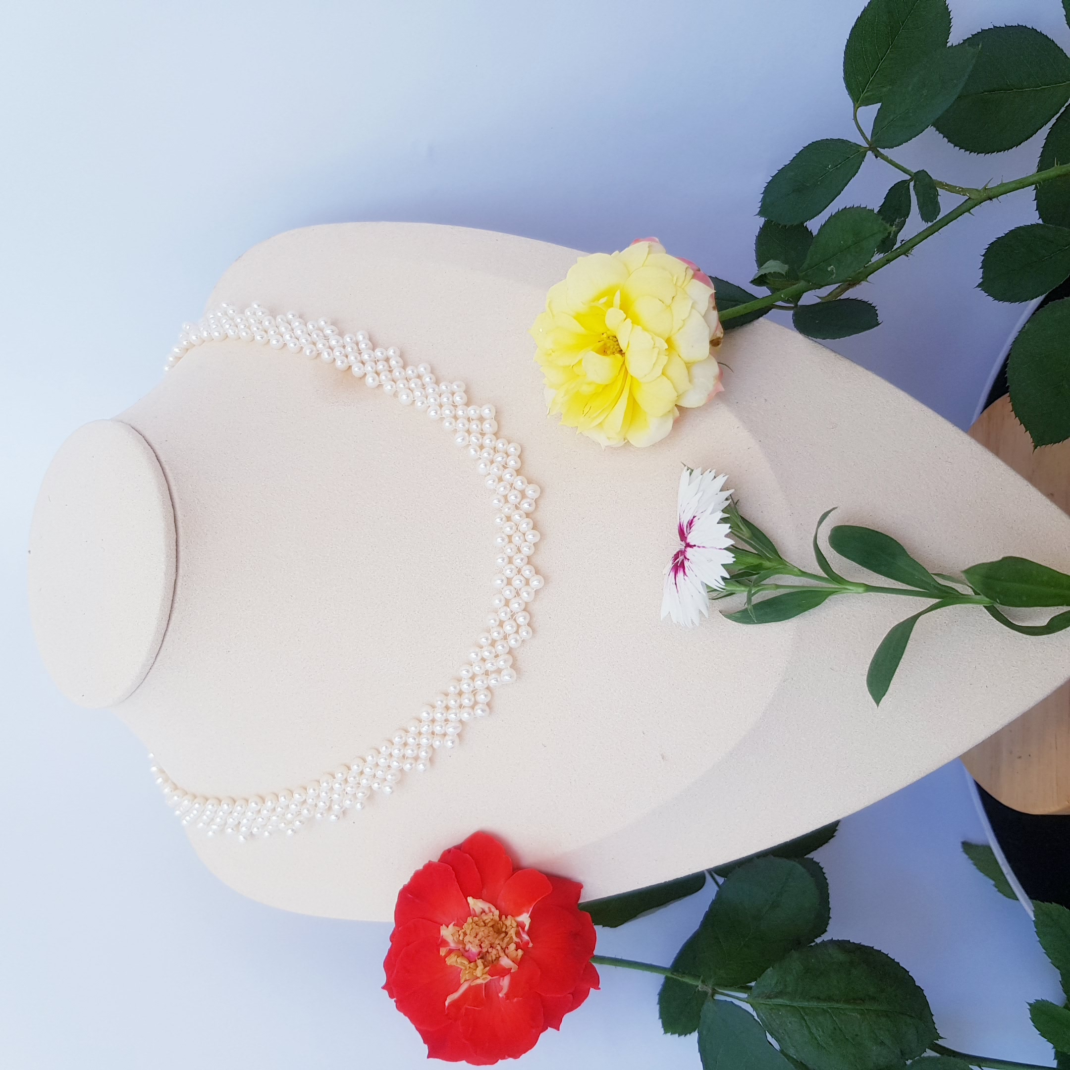 Chuỗi Vòng Cổ Ngọc Trai Tự Nhiên Cao Cấp - Chuỗi Đơn Kết Hàng Ren 45 - Trang Sức Cô Tấm - LACE PERL - COTAM1105 + Tặng kèm bông tai nụ KT2603