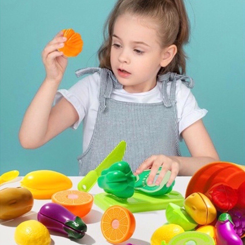 Đồ Chơi Trẻ Em, Bộ Đồ Chơi Cắt Hoa Quả Rau Củ Bằng Nhựa Cao Cấp, Có giỏ nhựa, Đồ Chơi Nhà Bếp Nubie