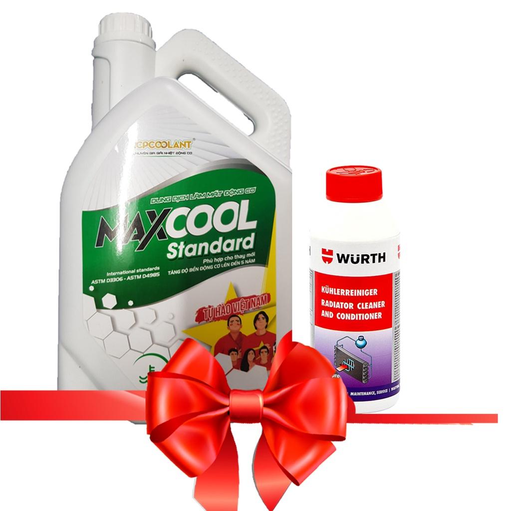 COMBO Nước làm mát xe ô tô màu xanh Maxcool Standard 4L + Súc két nước Wurth 250ml