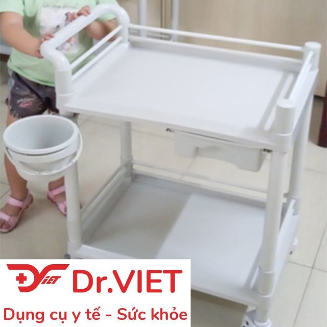 XE ĐẨY DỤNG CỤ TIÊM NHỰA ABS, LOẠI 2 TẦNG CỠ LỚN, 1 HỘC, CHẬU SIZE L