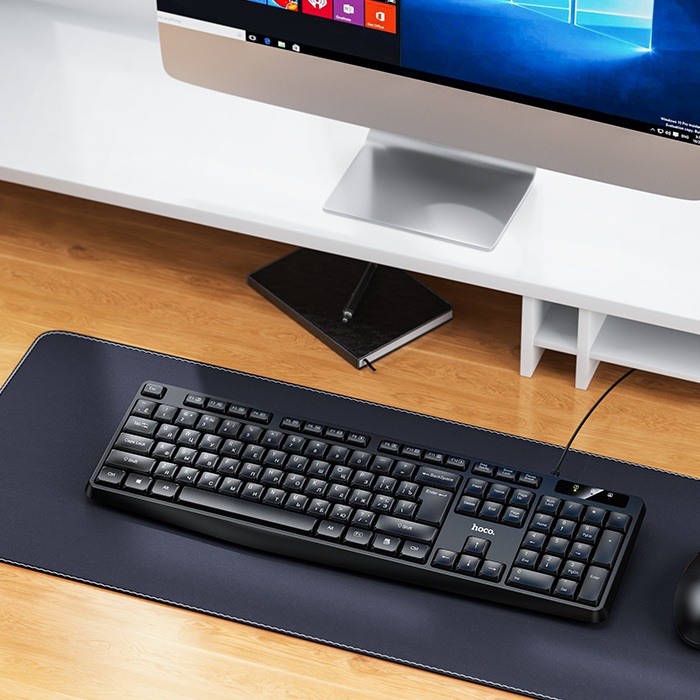 Bàn phím văn phòng có dây Hoco GM60 màu đen 104 phím tiêu chuẩn kết nối dây USB - Hàng chính hãng