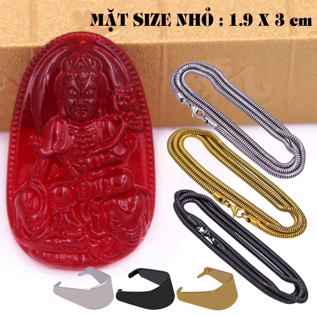 Mặt Phật Phổ hiền pha lê đỏ 1.9cm x 3cm  kèm vòng cổ dây chuyền inox rắn vàng + móc inox vàng, Phật bản mệnh, mặt dây chuyền