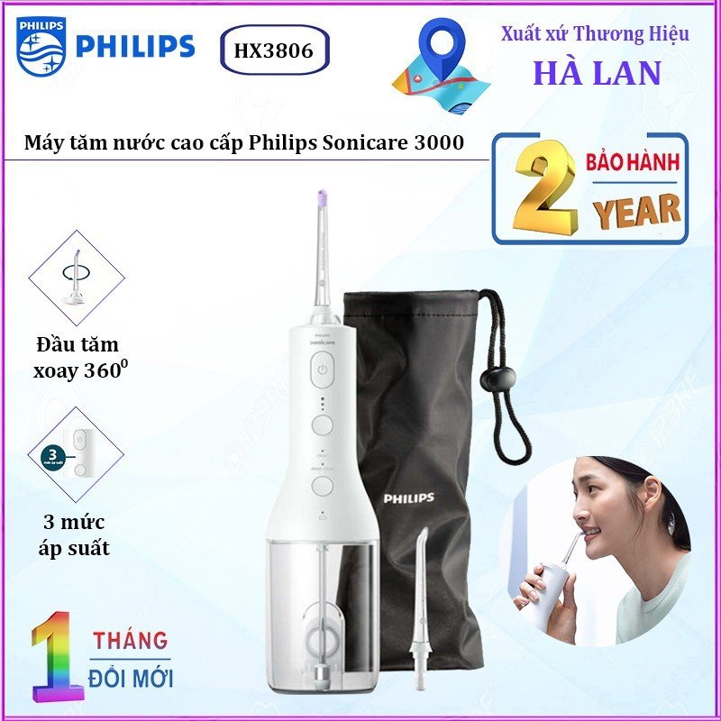 Máy tăm nước Philips Sonicare 3000 HX3806 cao cấp - Bảo hành chính hãng 24 tháng