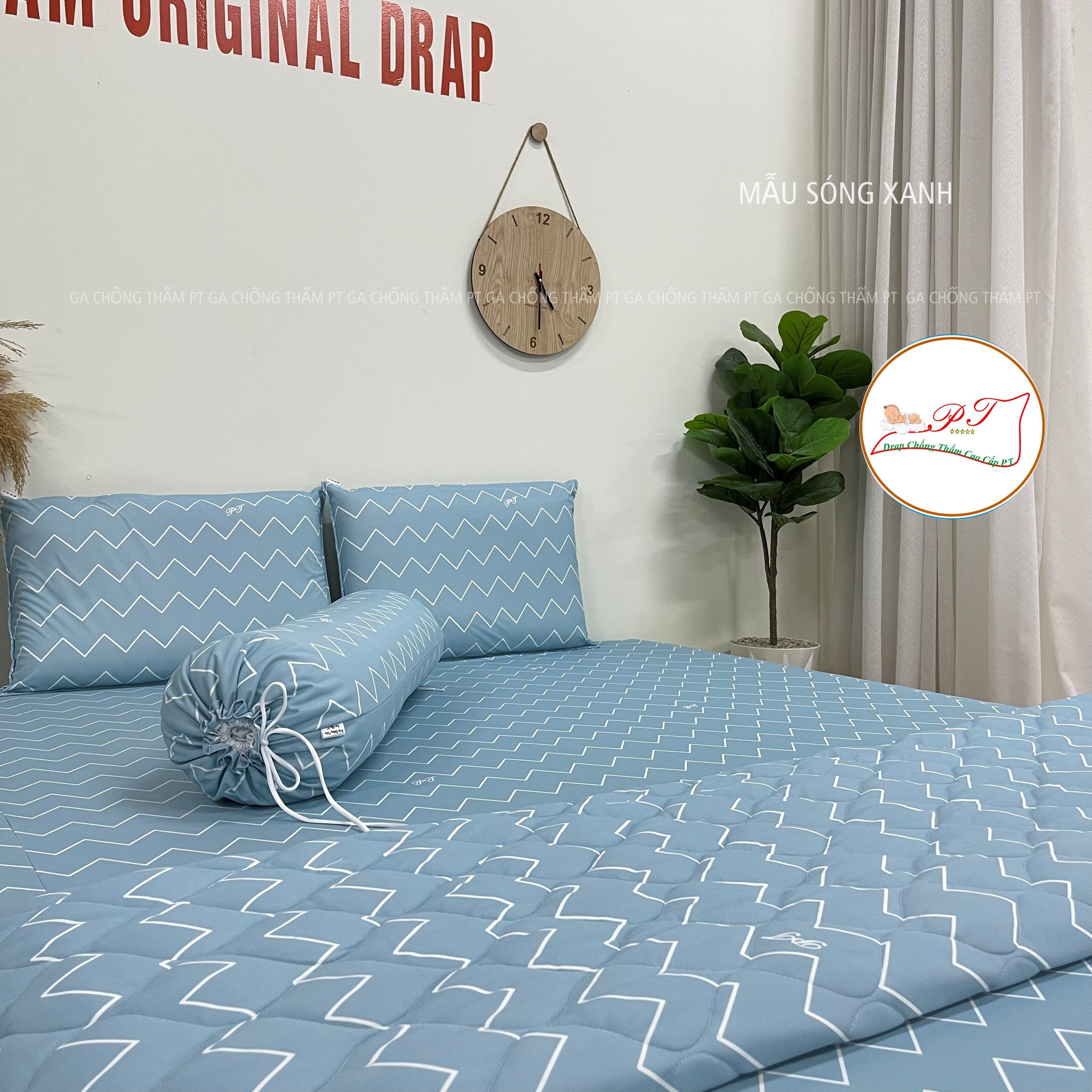 Ga Chống Thấm Cao Cấp PT Mẫu Họa Tiết Sóng Xanh