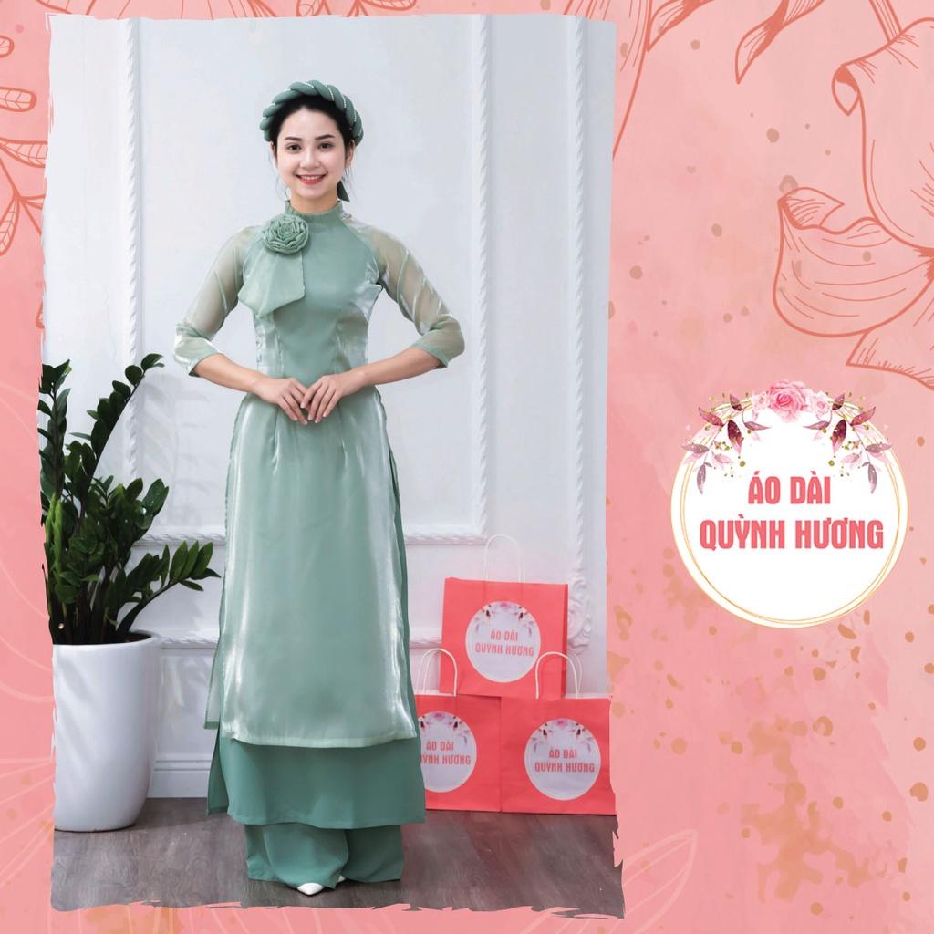 Áo dài voan tơ đính nơ, hoa size lớn XL, 2XL, 3XL đặt may
