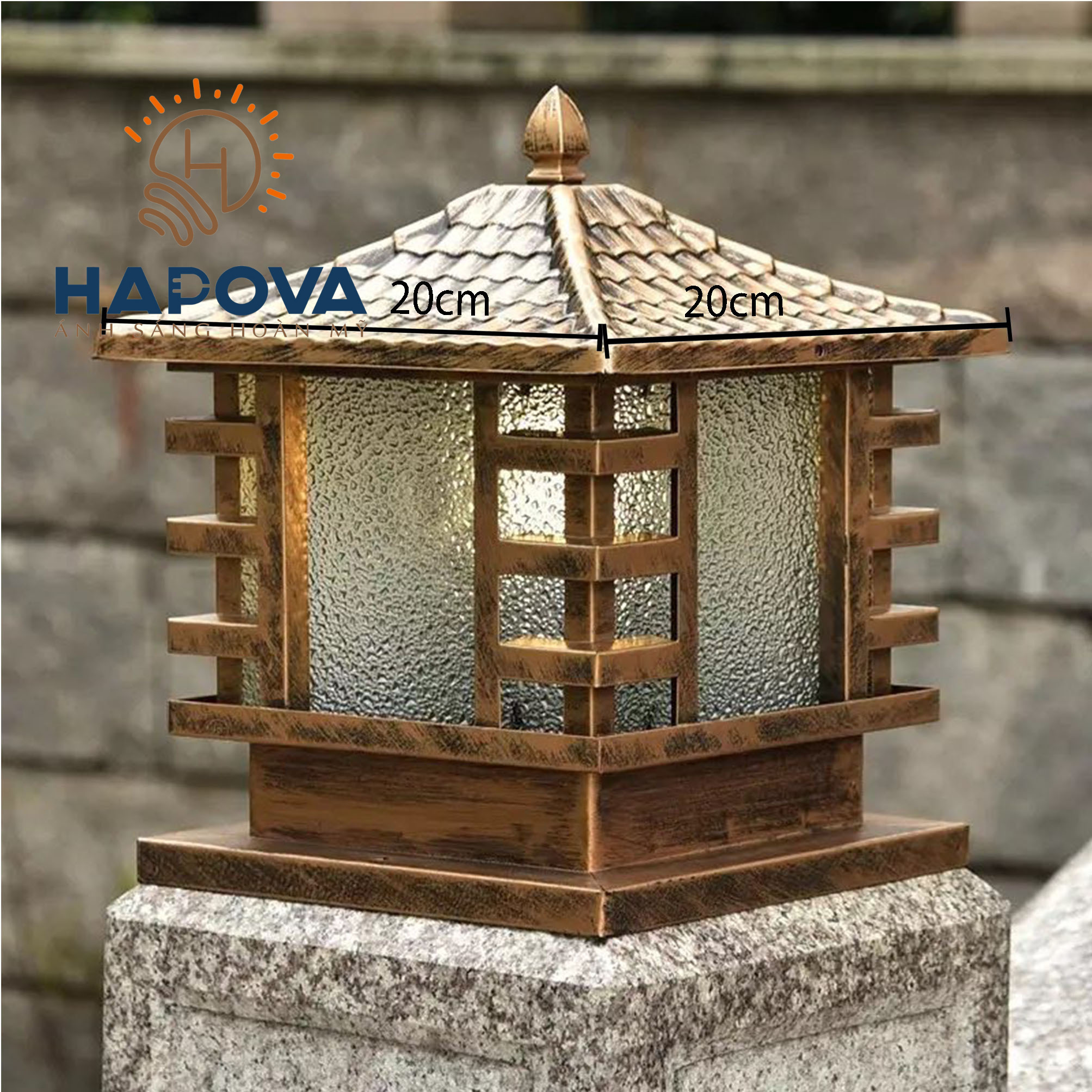 Đèn trụ cổng mái chùa, đèn sân vườn cỡ 250mm và 200mm HAPOVA PRODE 802