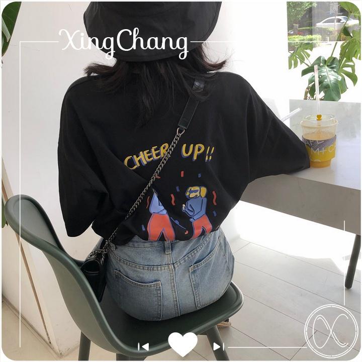 Áo form rộng nữ tay lỡ, Áo phông kiểu Hàn Quốc chất mịn đẹp in Cheer Up mã T.L213