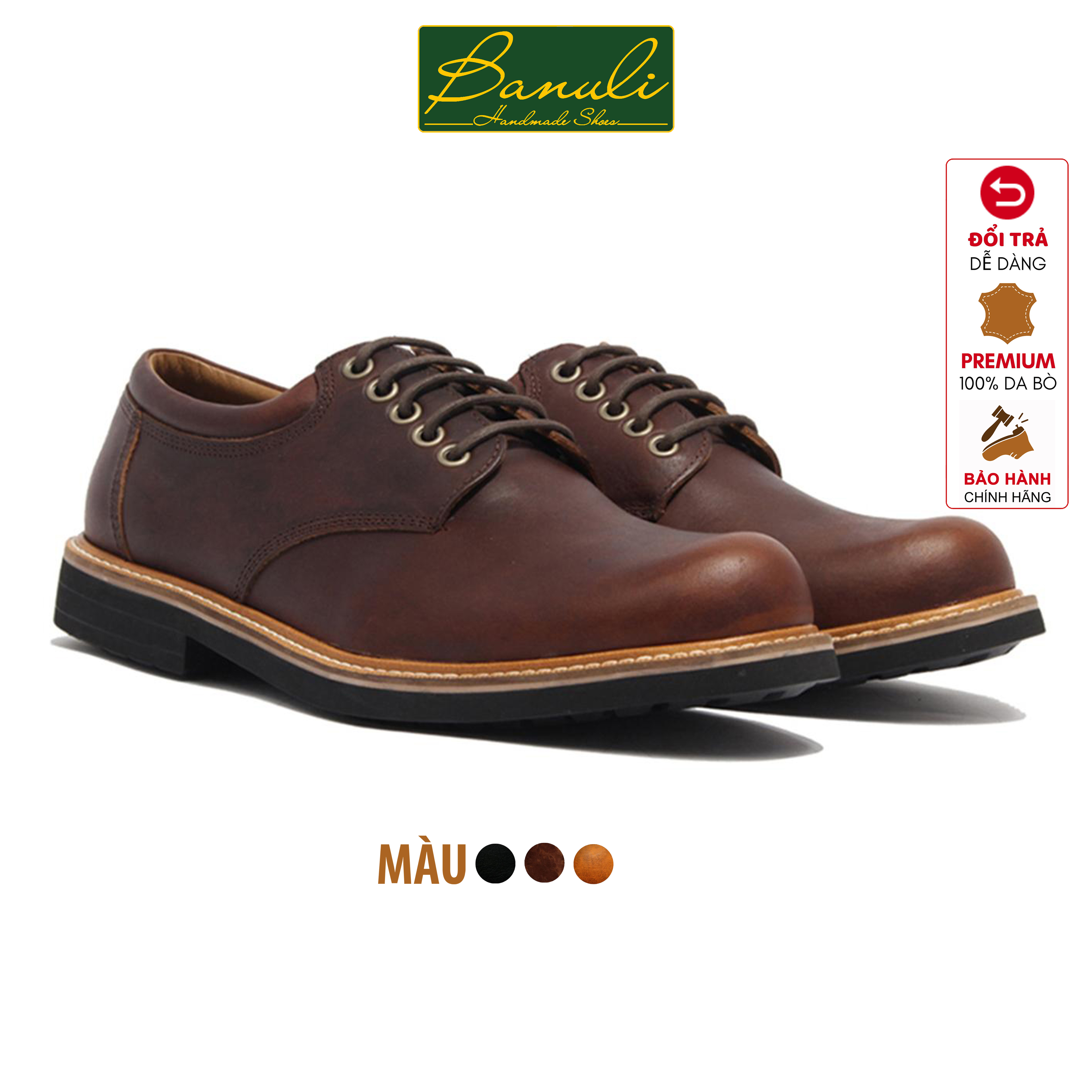 Giày Tây Nam Derby Banuli Dây Buộc Street Wear Italian Leather B2PD3 (Da Itali Mềm Dẻo, Đế Kháng Trượt, Bảo Hành Trọn Đời)