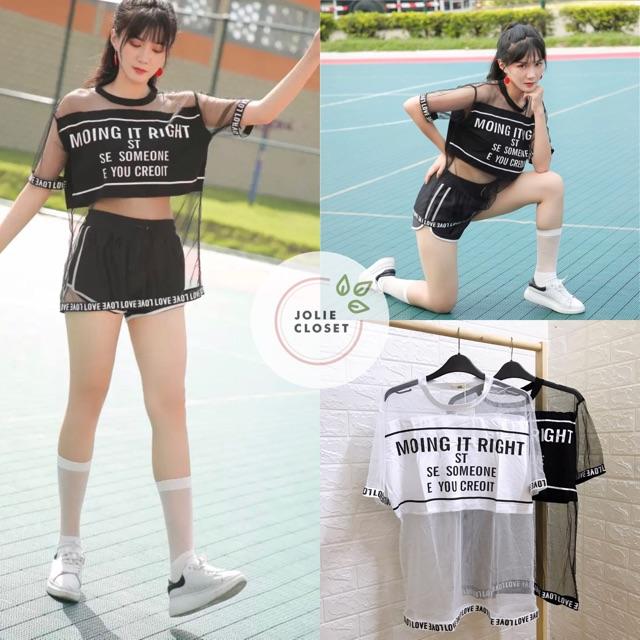 Áo Lưới Xuyên Thấu Tay Ngắn In Chữ Thích Hợp Cho Mùa Hè, Đi Biển, Chơi Thể Thao