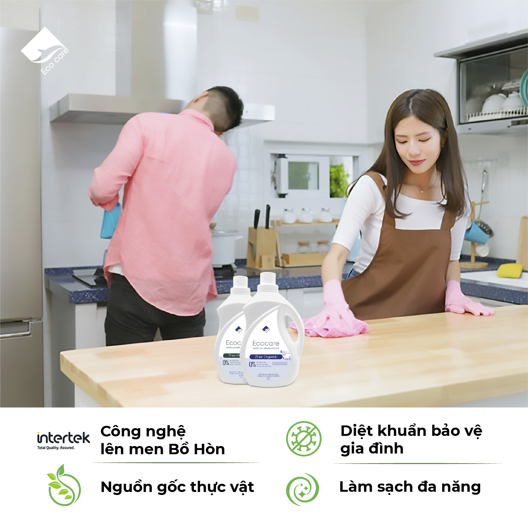 Nước Lau Bàn Ăn Hữu Cơ ECOCARE 4L Quế/Sả Chanh Giúp Khử Mùi, Tẩy Vết Mốc, Ố Bẩn, Loại Bỏ Vết Dầu Mỡ