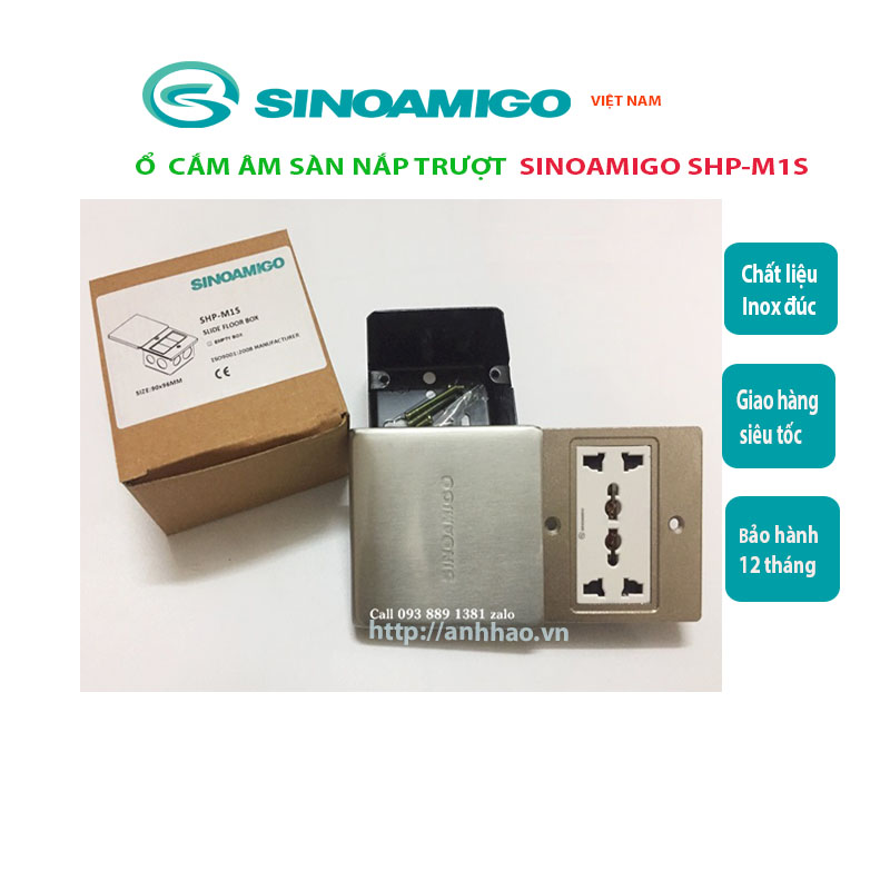 Ổ điện âm sàn nắp trượt Sinoamigo SHP-M1S inox màu bạc - Hàng chính hãng