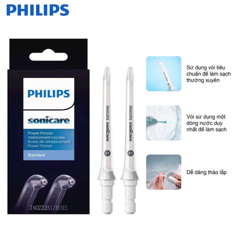 Bộ 2 đầu xịt máy tăm nước Philips Sonicare F1 Standard nozzle HX3042/00 - HÀNG CHÍNH HÃNG