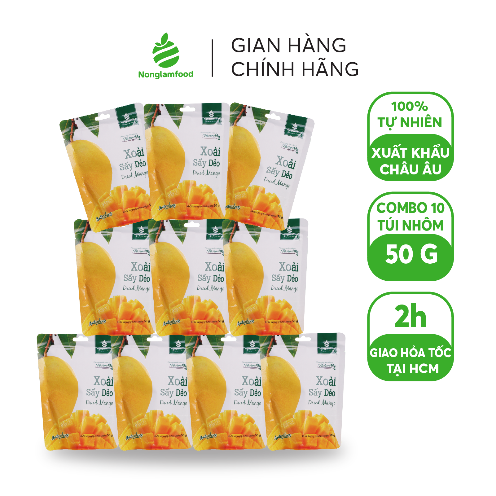 Combo 10 Túi Xoài sấy dẻo Nonglamfood 50g | Healthy Snack | Ăn vặt văn phòng | Ăn vặt tốt cho sức khỏe | Trái cây sấy