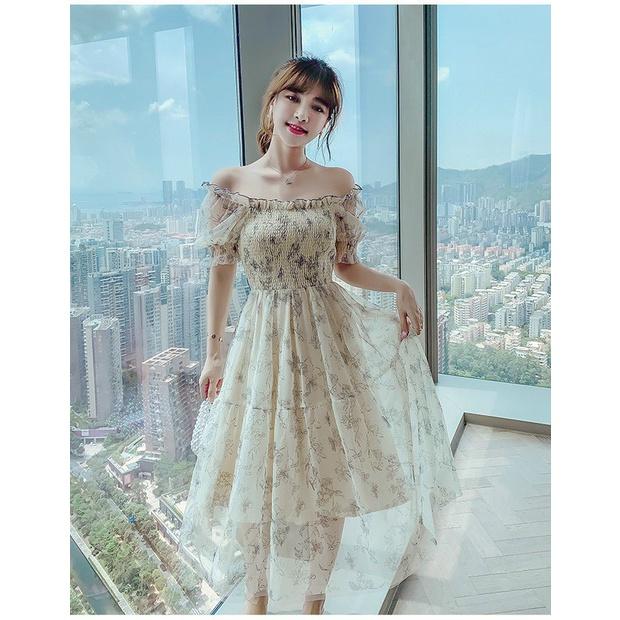 Đầm xoè voan hoa mocking tay phồng siêu xinh