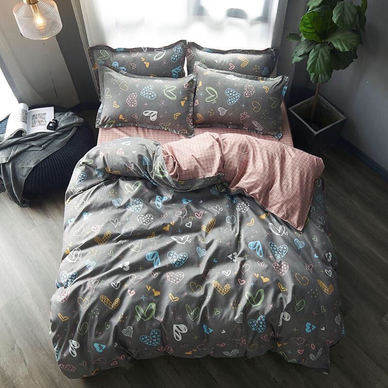 Bộ chăn ga gối cotton PL1 - Trái Tim Sắc Màu