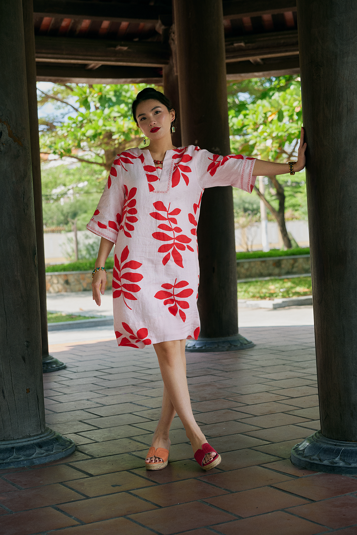 Đầm Suông Linen Thêu Phúc DRE233 thời trang thiết kế Hity