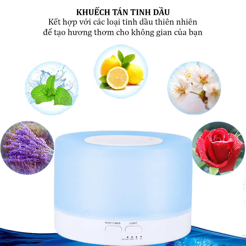 Máy xông tinh dầu trụ trong suốt 500ml có remote led nhiều màu tự động tắt khi hết nước Venado