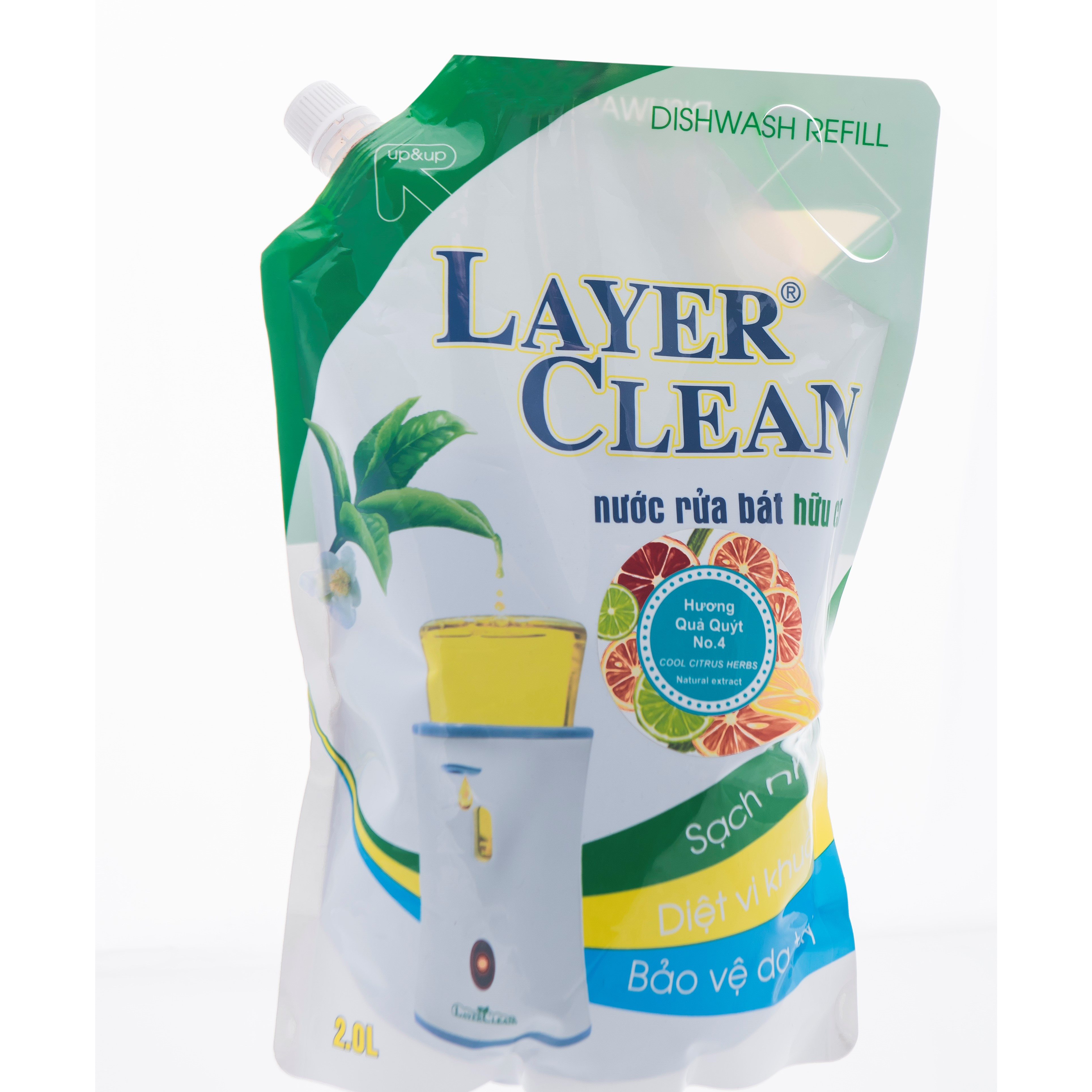 Túi châm nước rủa chén bát Layer Clean 2L hương quýt