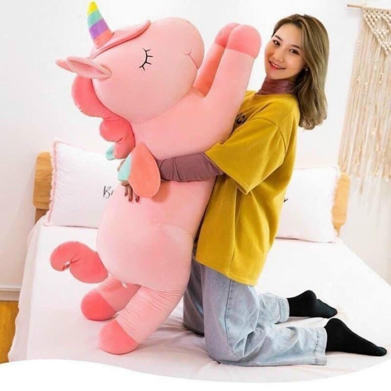 Gấu Bông Ngựa Pony TINO Kì Lân Hồng 1 Sừng Unicornsize to 100-120cm