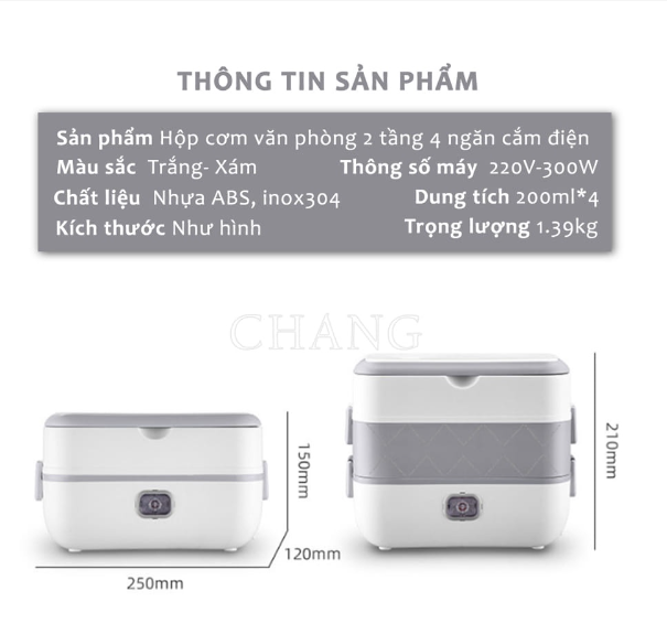 Hộp Cơm Văn Phòng , Hộp Cơm 2 Tầng 4 Bát Inox , Nấu Chín , Hâm Nóng Và Giữ Nhiệt