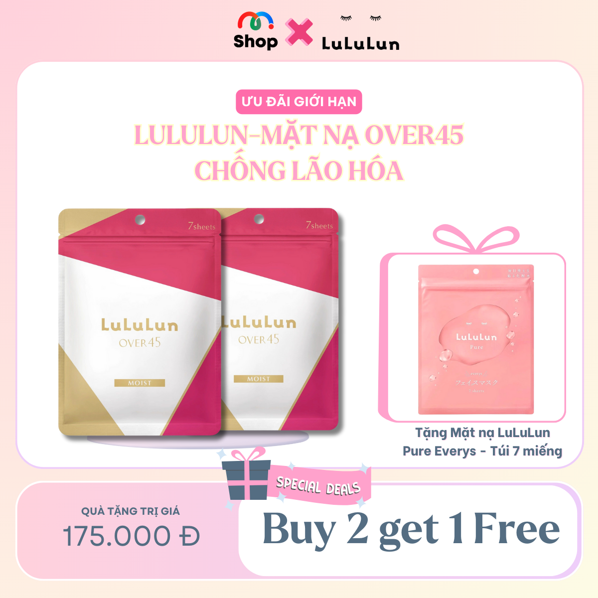 [MUA 2 TẶNG 1] LULULUN - Mặt nạ dưỡng ẩm chống lão hóa cho người trên 45 tuổi LULULUN Over45 Mask