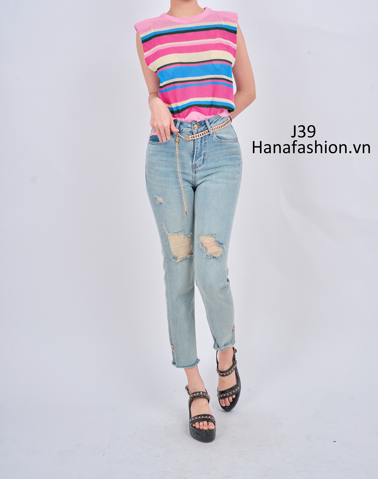 Quần Jeans Hàn Quốc kèm dây nịt -J39 - Xanh Jeans