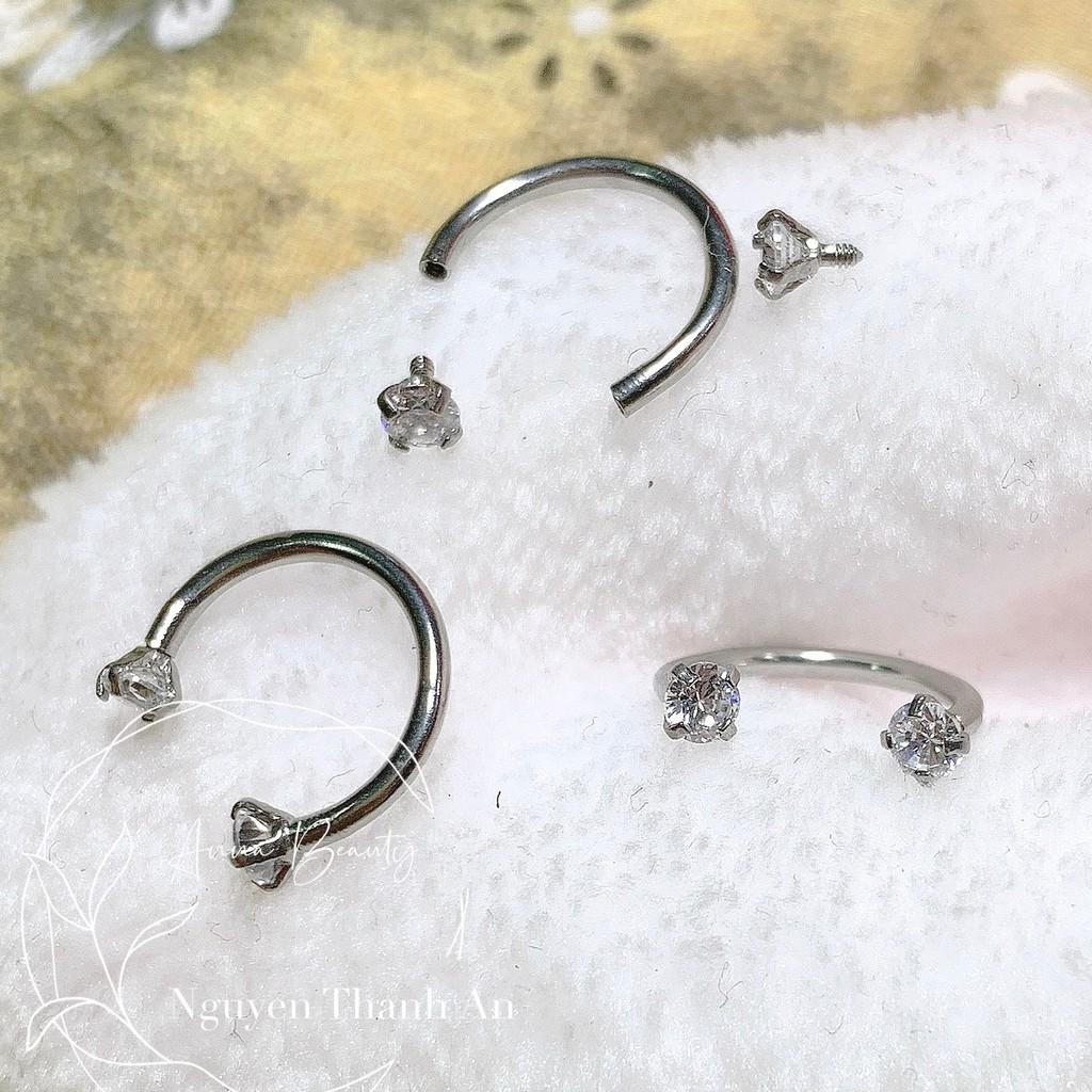 Khuyên mũi chữ U đá trấu bằng thép y tế xỏ khuyên piercing - XUÂN SHOP