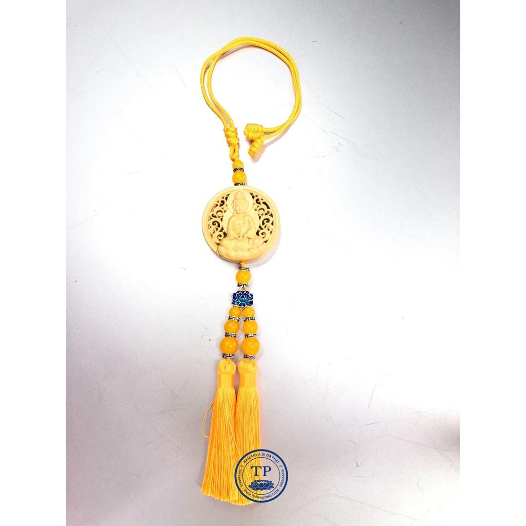 DÂY TREO Ô TÔ HÌNH TƯỢNG QUAN ÂM BỒ TÁT NGỒI ĐÀI SEN VÀNG GỖ HOÀNG DƯƠNG TM121345