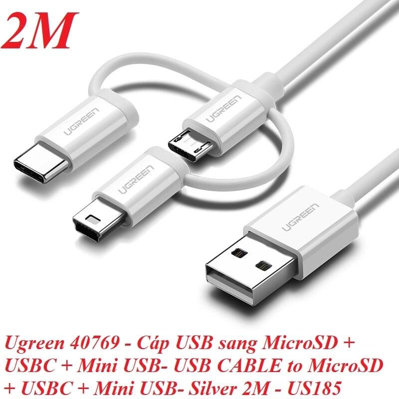 Ugreen UG40769US185TK 2m màu Bạc Cáp dữ liệu USB 3trong1 micro + lightning + mini USB + truyền dữ liệu từ máy tính ra điện thoại - HÀNG CHÍNH HÃNG