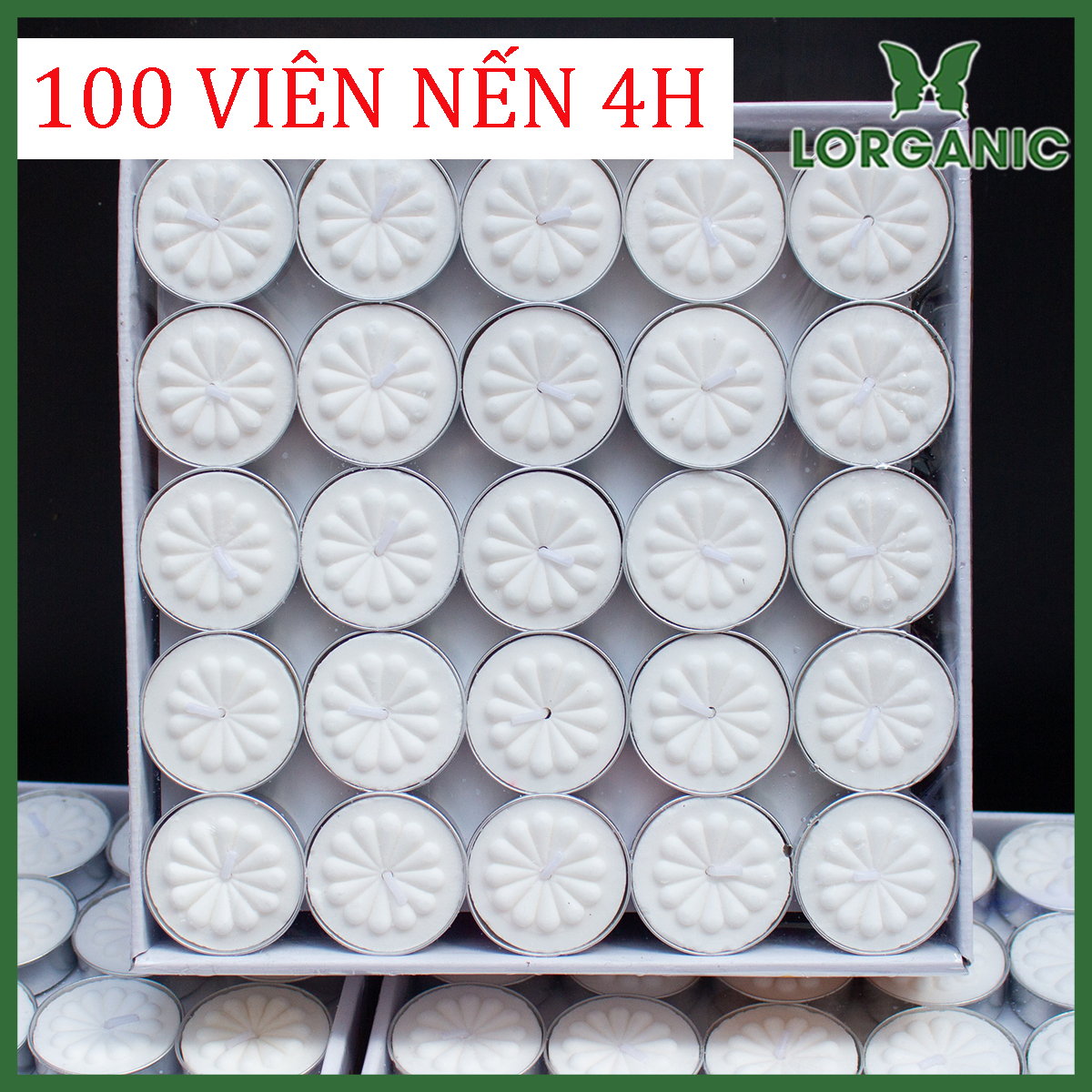 100 Viên Nến Tealight Sáp Cọ 4 giờ Lorganic An Toàn Sức Khỏe/ Dùng kết hợp đèn xông và tinh dầu/ Khử mùi và đuổi côn trùng hiệu quả.