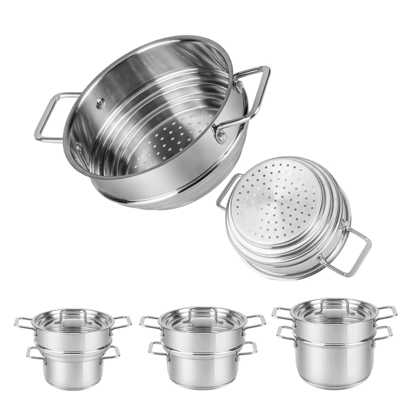 Bộ nồi inox 5 món Smartcook SM2303 (3 nồi, 1 xửng hấp 3 tầng, 1 vung kính 3 tầng) - Hàng chính hãng