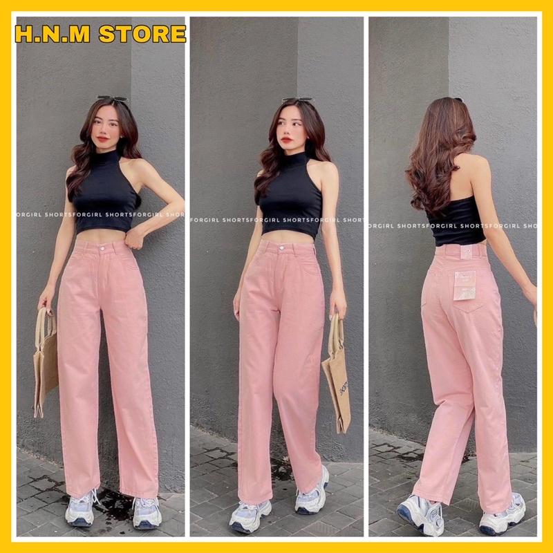 Quần jean nữ ống rộng màu Hồng nhạt chất KAKI thời trang H.N.M STORE