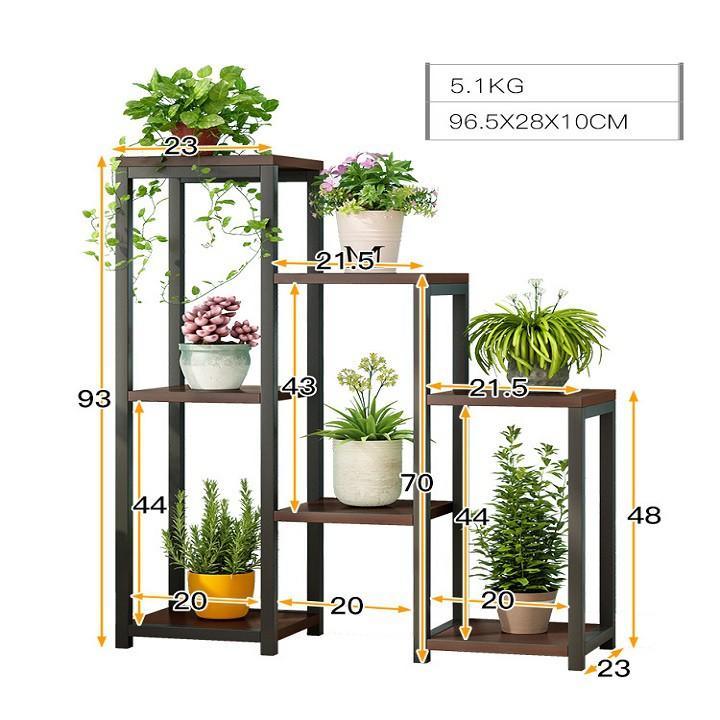 Kệ để chậu hoa cây cảnh 7 ô khung thép + MDF 65x23x90cm