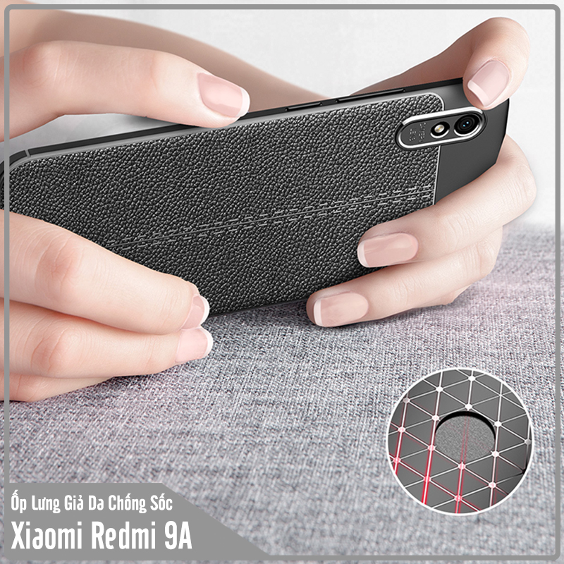 Ốp lưng cho Xiaomi Redmi 9A Giả da chống sốc Auto Focus - Hàng Nhập Khẩu