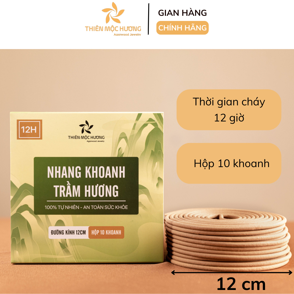 Nhang khoanh trầm hương 12h 10 khoanh Thiên Mộc Hương xông nhà, hương vòng thơm dịu nhẹ đường kính 12cm