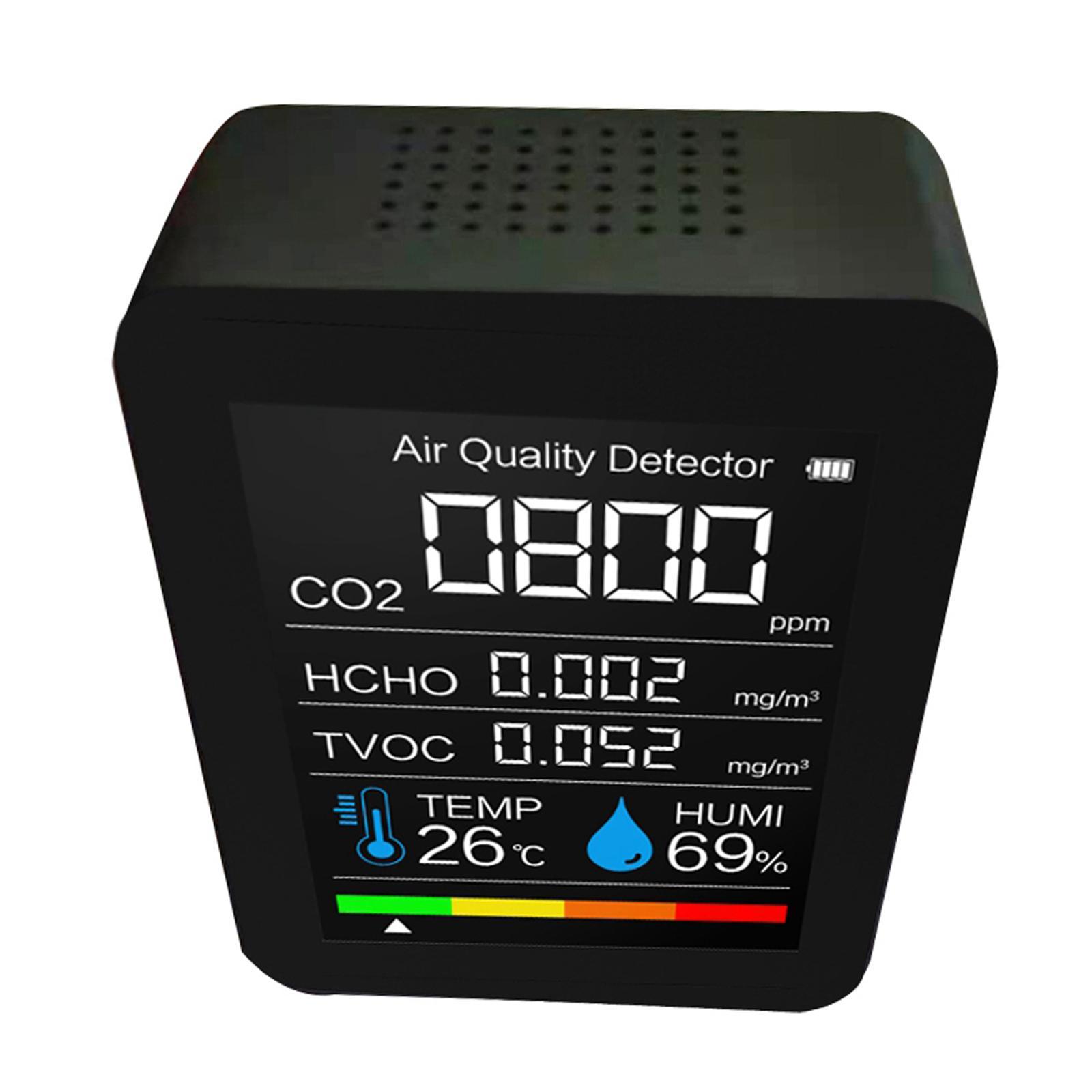 Portable CO2 Monitor 3 in 1 Humidity Gauge Air Quality Tester Black