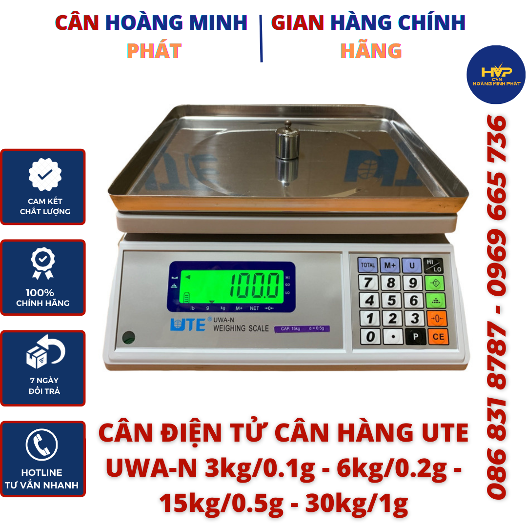 Cân Điện Tử 3kg/0.1g - 6kg/0.5g - 15kg/0.5g - 30kg/1g UTE UWA-N. Chính xác cao (cân tích điện) [ CÂN HOÀNG MINH PHÁT ]