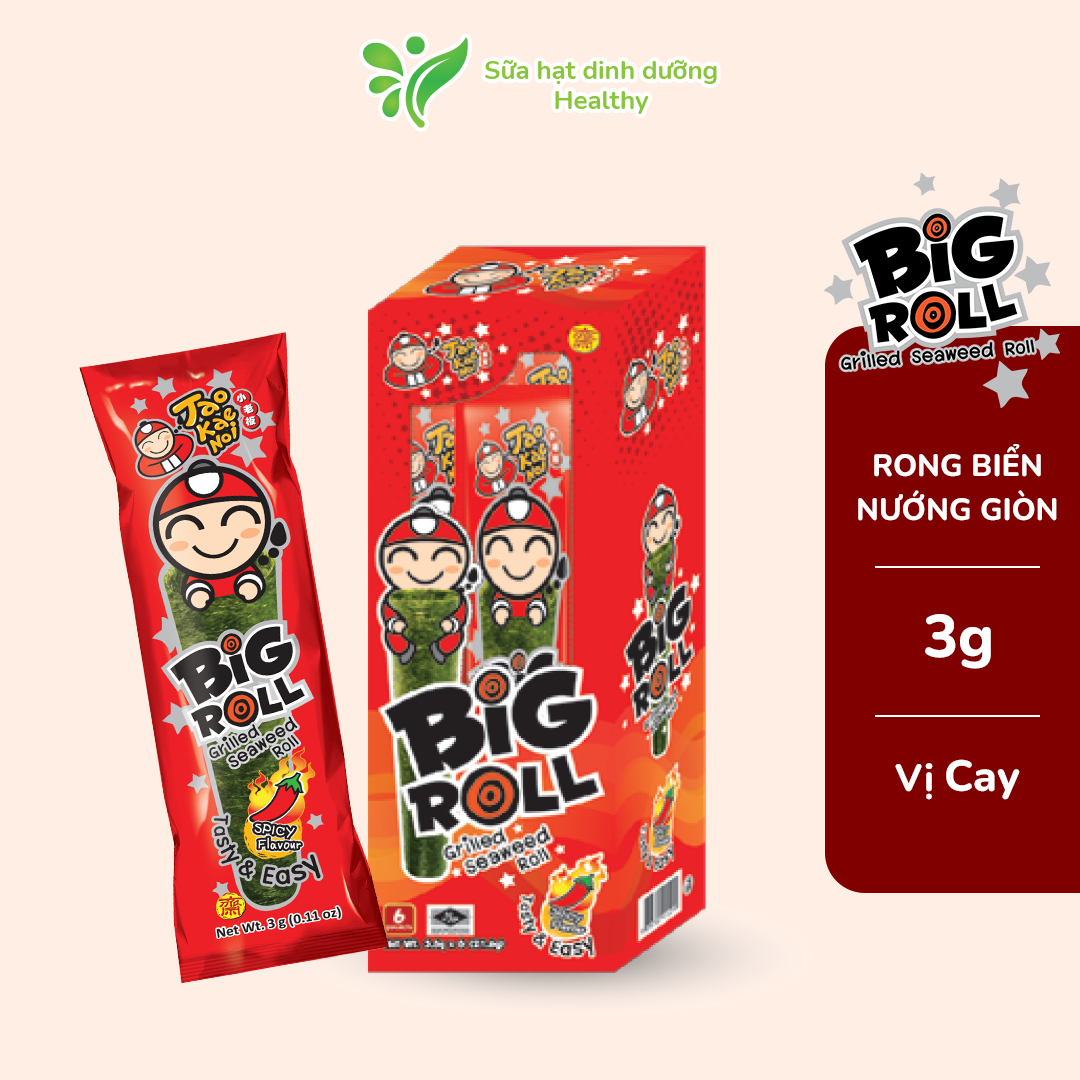 Combo 4 Hộp Snack Rong Biển Taokaenoi BIG ROLL (2 Hộp Vị Mực & 2 Hộp Vị Cay) - 6 Gói/ Hộp