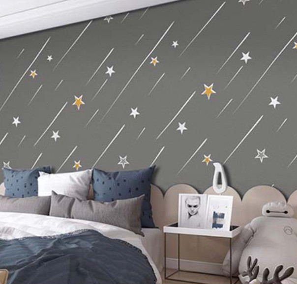 Cuộn 10m giấy dán tường sao băng XÁM ĐẬM khổ rộng 45cm