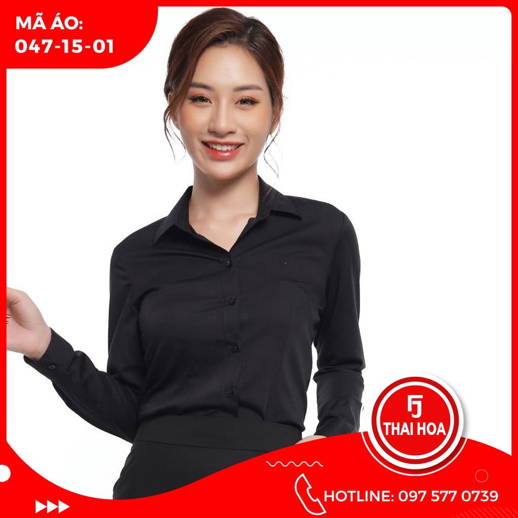 ÁO SƠ MI NỮ THÁI HÒA PHONG CÁCH CÔNG SỞ 047-15-01 MÀU ĐEN DÀI TAY