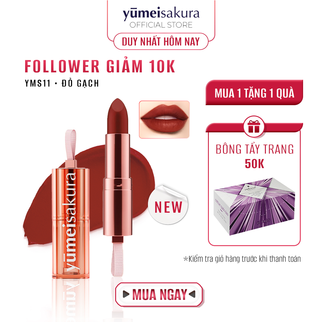 Son Thỏi Màu Đỏ Gạch Lì Mịn Siêu Dưỡng Yumeisakura Chotto Matte Kiss Me Maroon Lipstick YMS11 3.5g