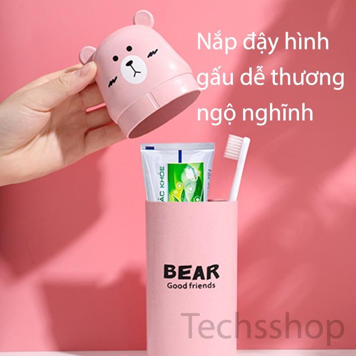 Hộp đựng bàn chải kem đánh răng du lịch - Bình đựng kem đánh răng bàn chải có nắp đậy hình gấu dễ thương