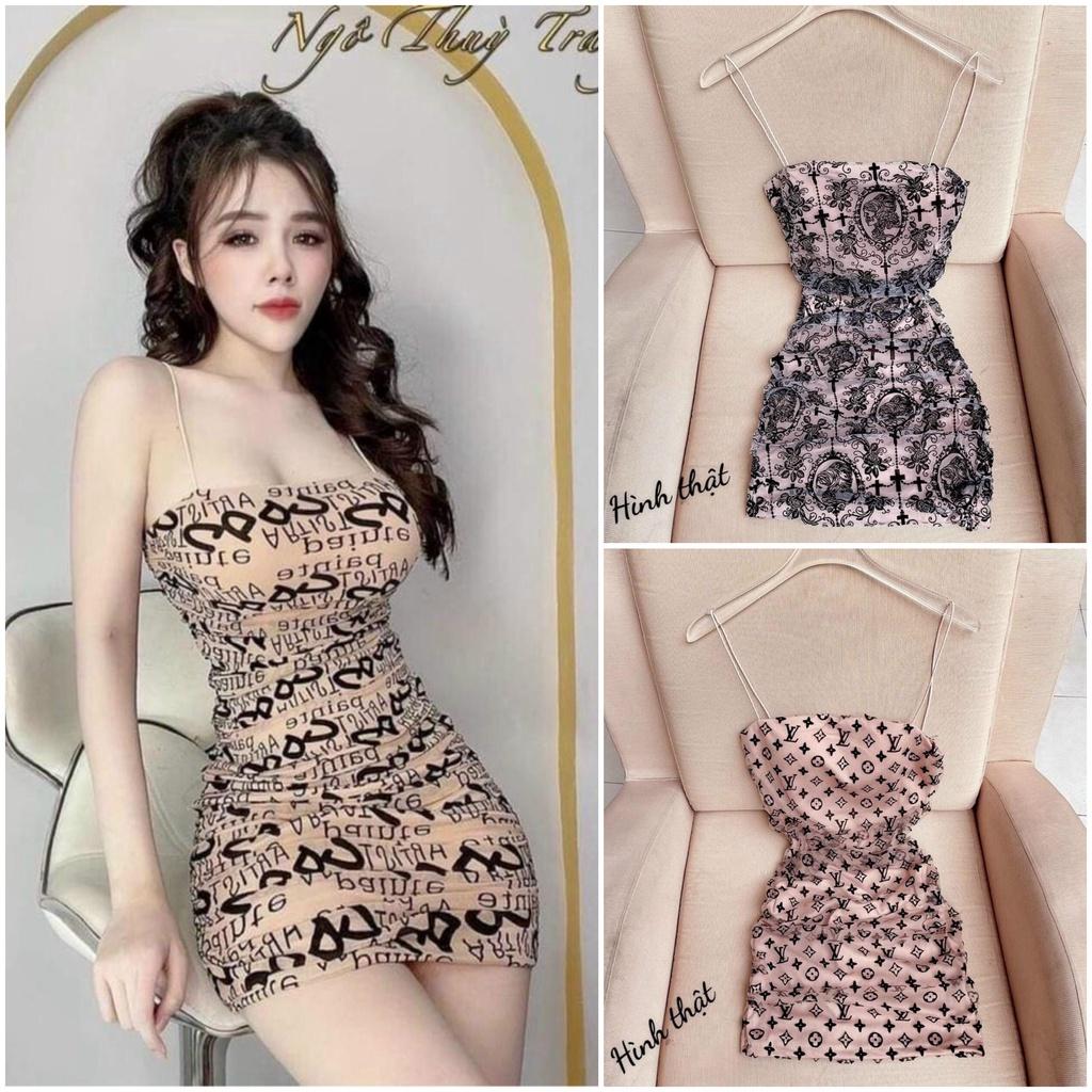 Đầm body thun 2s hoạ tiết xịn xò có mút ( không kèm lớp lưới )