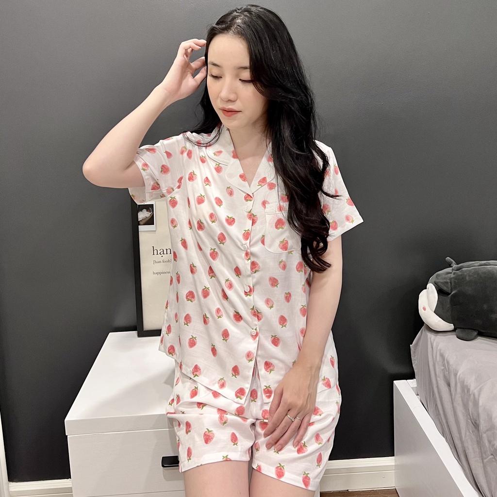 BỘ PIJAMA ĐŨI NỮ MẶC NHÀ - Mẫu Quả Dâu Chất Vải Cao cấp