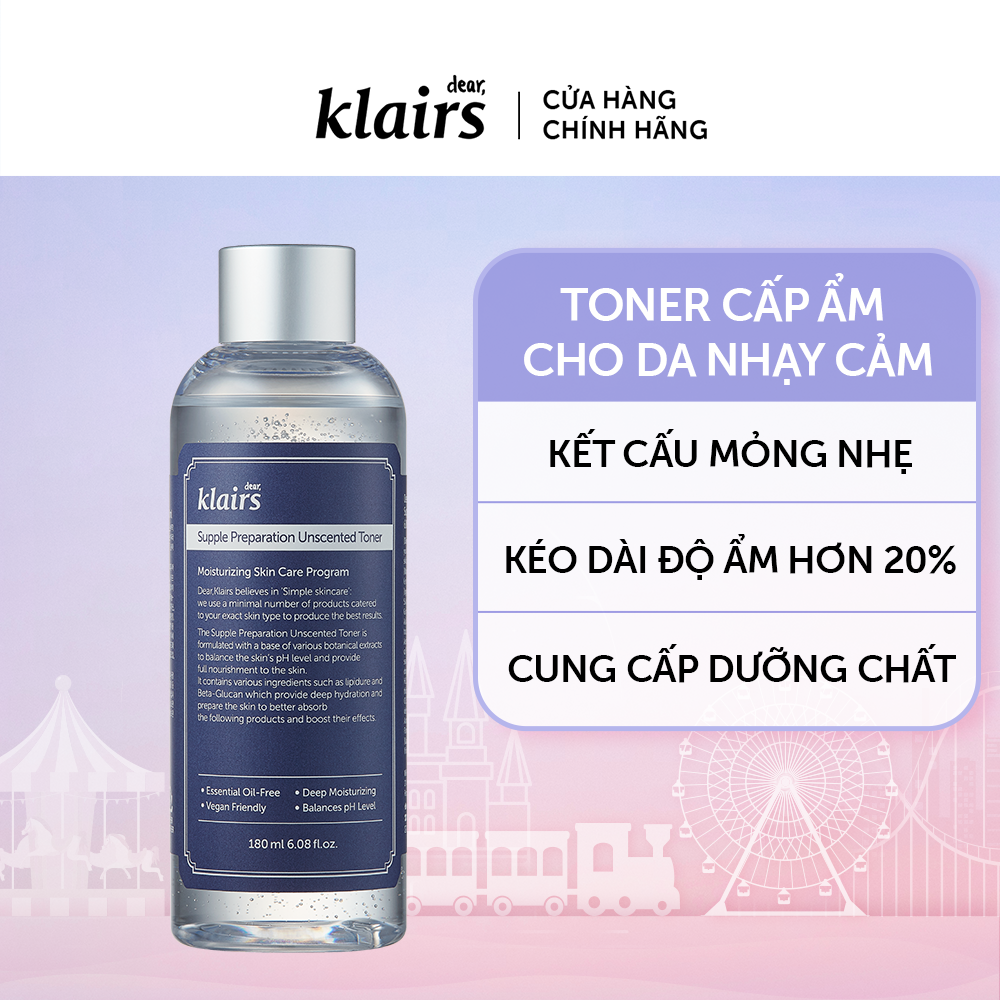 Nước hoa hồng Dear, Klairs Supple Preparation Unscented Toner 180ml