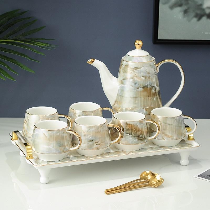 Bộ ấm chén gốm sứ vân đá cao cấp
