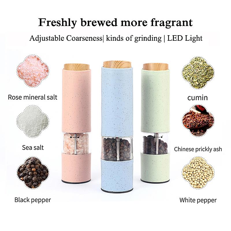 Lúa Mì Ống Hút Điện Muối Tiêu Bộ Máy Mài Đèn LED Tự Động Gia Vị Thảo Mộc Cối Xay Có Thể Điều Chỉnh Coarseness Lõi Gốm Dụng Cụ Nhà Bếp